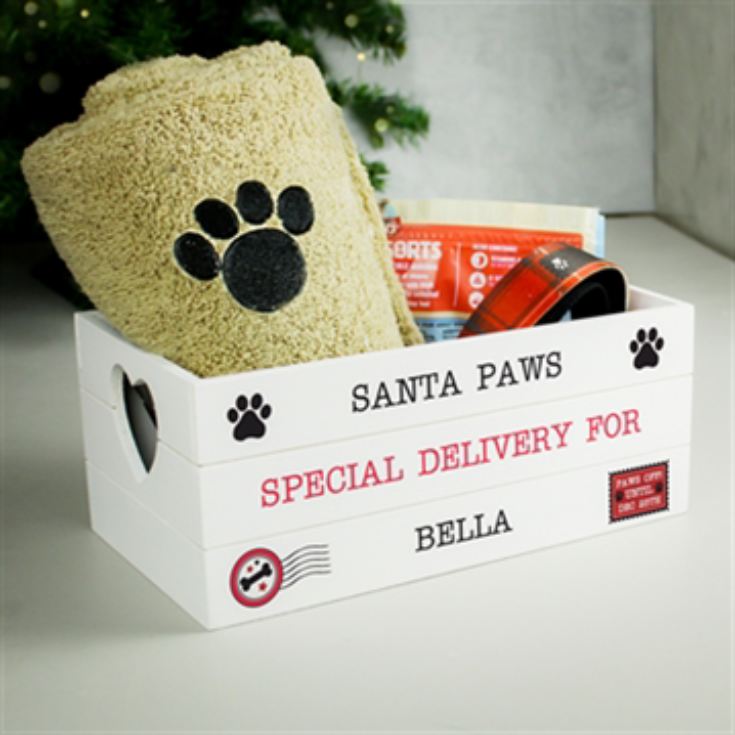 Personalised Santa Paws White Wooden Christmas Crate product image