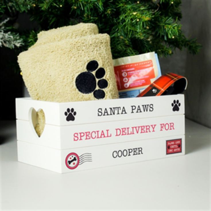 Personalised Santa Paws White Wooden Christmas Crate product image
