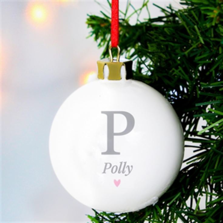 Personalised Initial Pink Heart Christmas Bauble product image