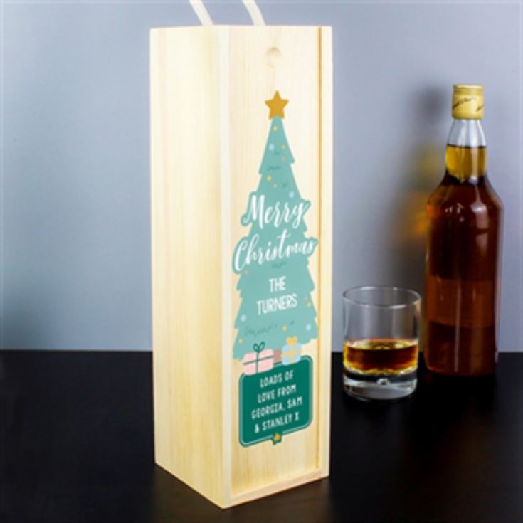 Personalised Merry Christmas Wooden Bottle Box product image