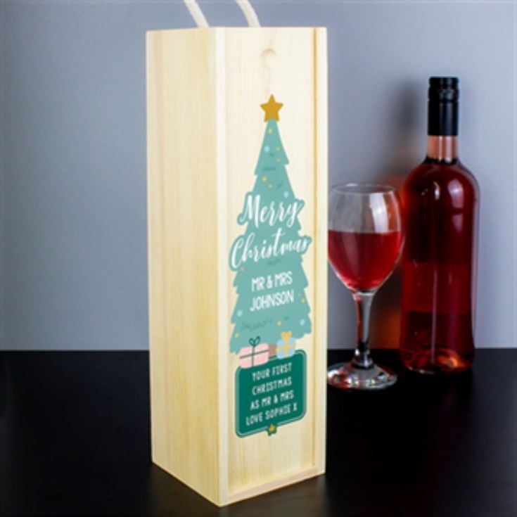 Personalised Merry Christmas Wooden Bottle Box product image