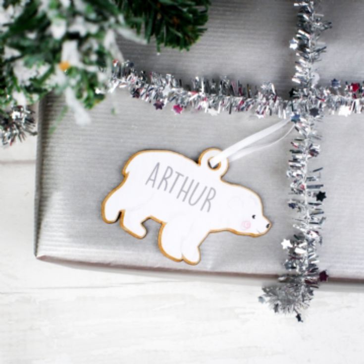 Personalised Set of 4 Polar Bear Family Wooden Hanging Christmas Decorations product image