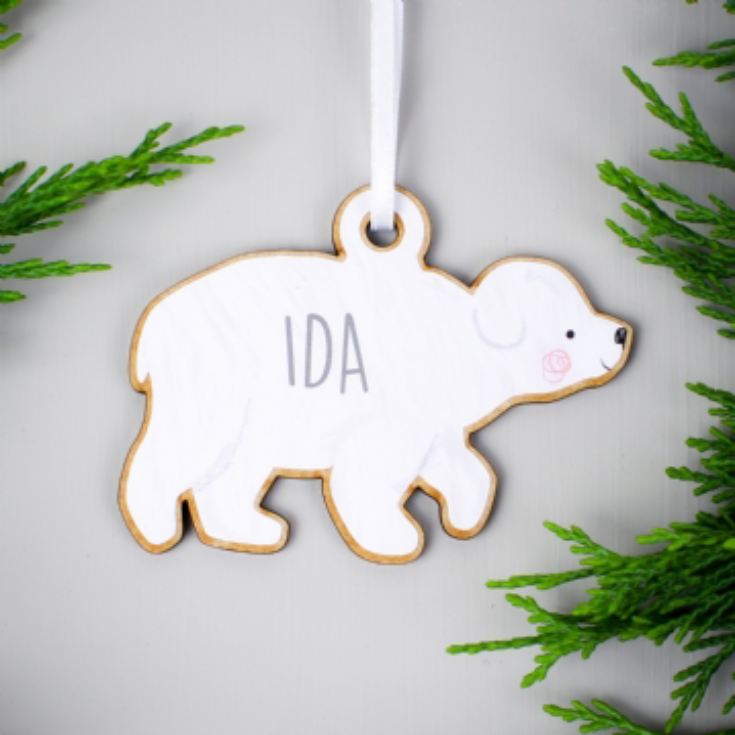 Personalised Set of 4 Polar Bear Family Wooden Hanging Christmas Decorations product image