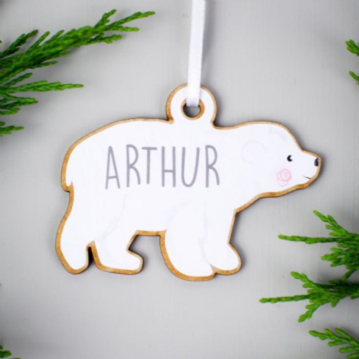 Personalised Set of 4 Polar Bear Family Wooden Hanging Christmas Decorations product image