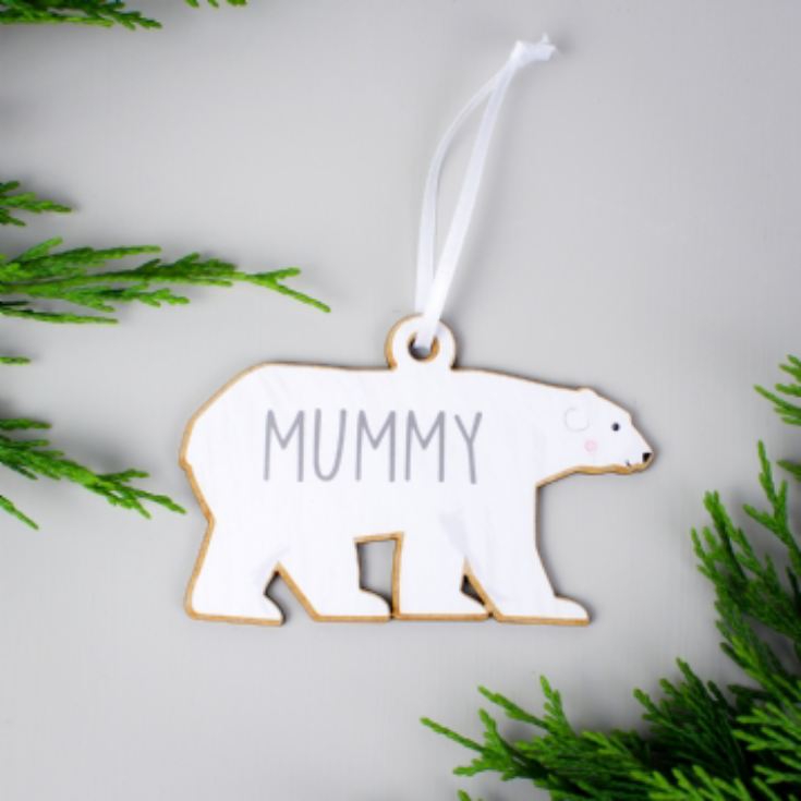 Personalised Set of 4 Polar Bear Family Wooden Hanging Christmas Decorations product image