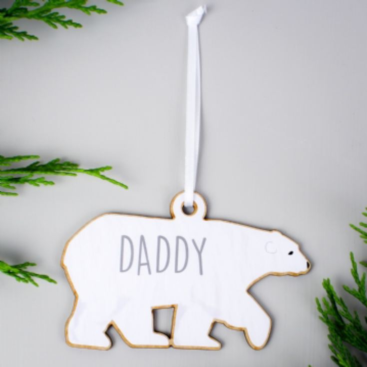 Personalised Set of 4 Polar Bear Family Wooden Hanging Christmas Decorations product image