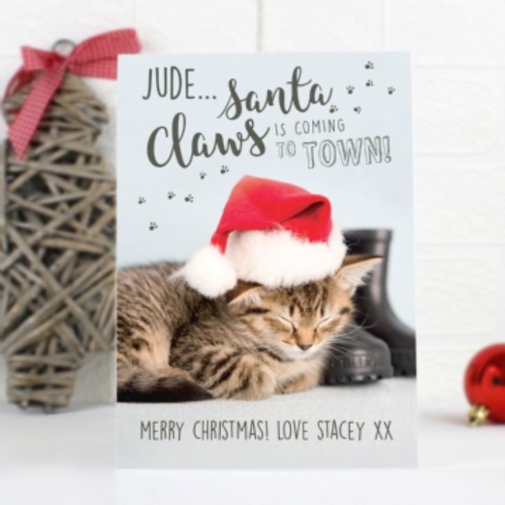 Personalised Rachael Hale Santa Claws Cat Christmas Card product image