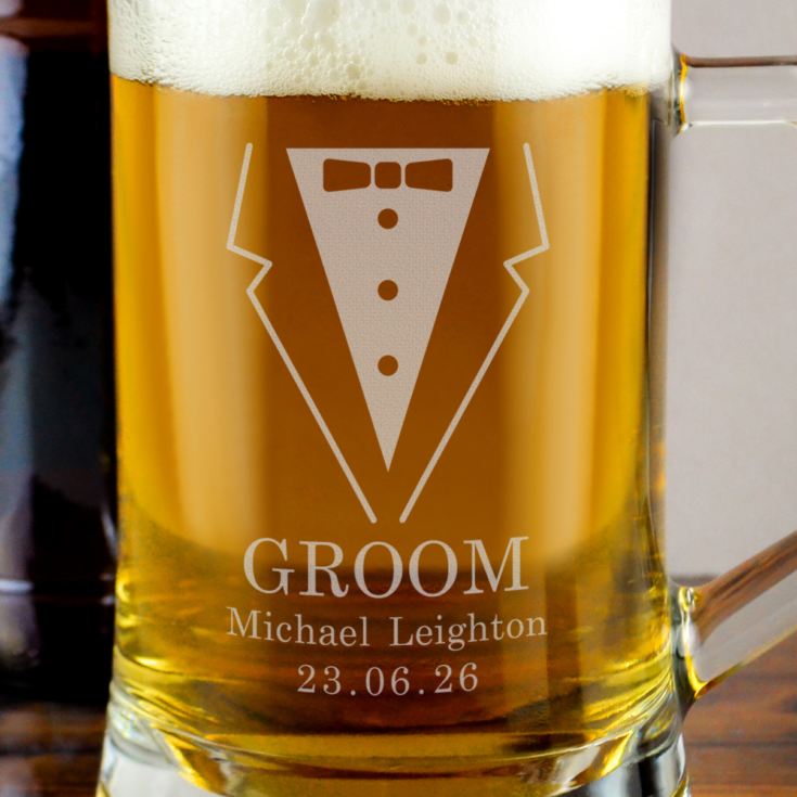 Personalised Groom Suit Glass Tankard product image