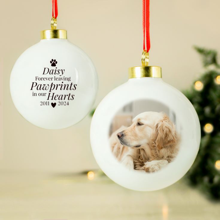 Personalised Paw Print Memorial Pet Photo Bauble product image