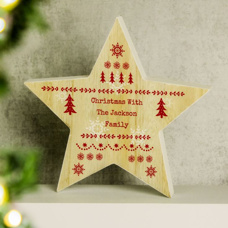 Personalised Christmas Fair Isle Wooden Star Ornament product image