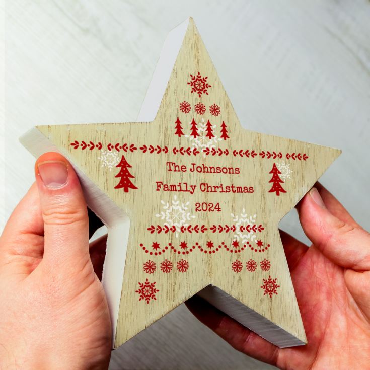 Personalised Christmas Fair Isle Wooden Star Ornament product image
