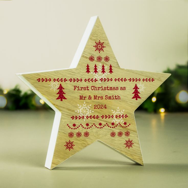 Personalised Christmas Fair Isle Wooden Star Ornament product image