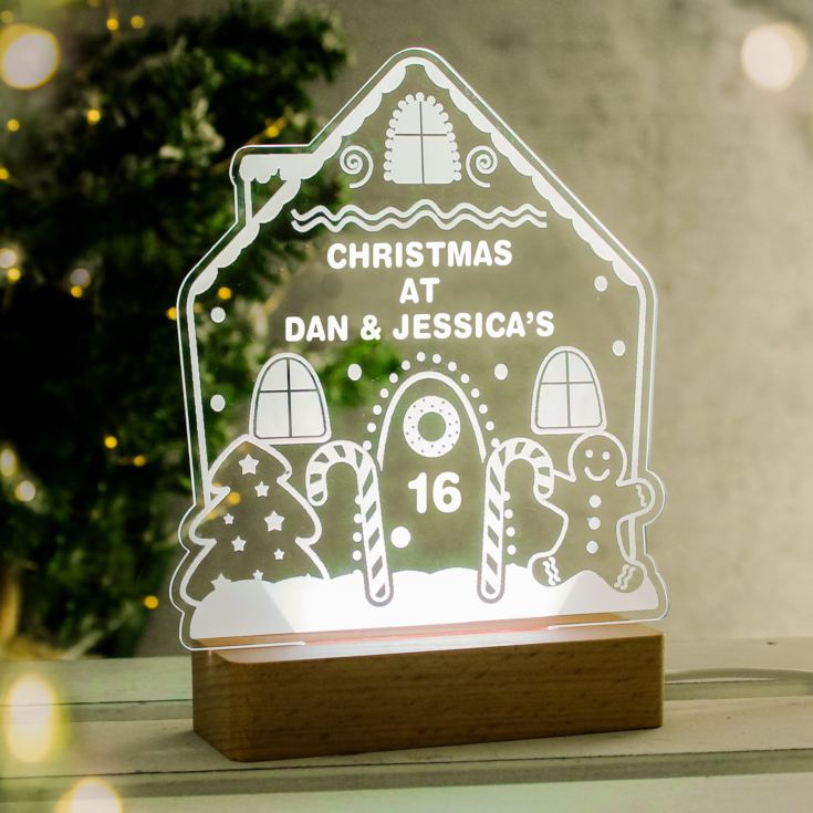 Personalised Gingerbread House Christmas Wooden Based LED Light product image