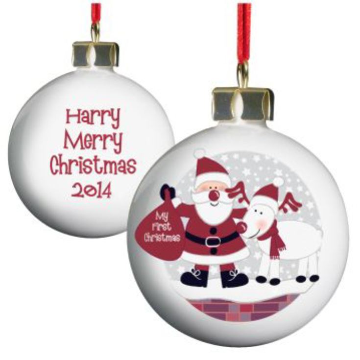 Personalised Santa And Rudolf Bauble - My First Christmas product image
