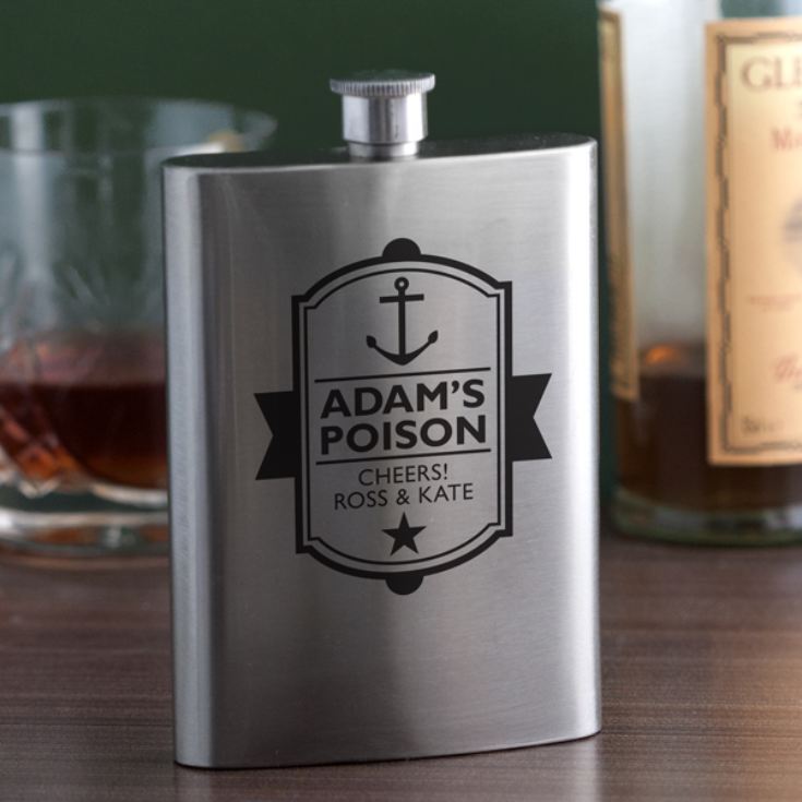 Personalised Poison Anchor Design Hip Flask product image