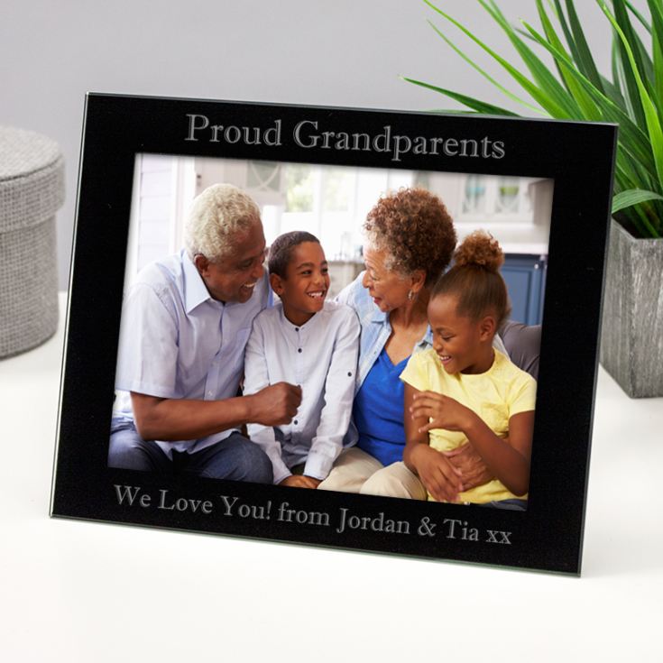 Personalised Proud Grandparents Black Glass Photo Frame product image