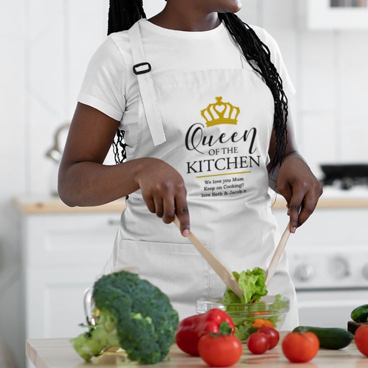 Personalised Queen Of The Kitchen White Apron product image
