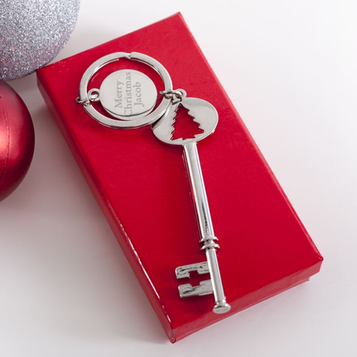 Personalised Shiny Christmas Tree Santa Key product image