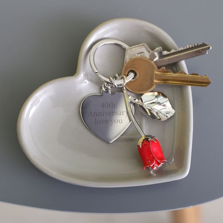 Personalised Red Rose Heart Keyring product image