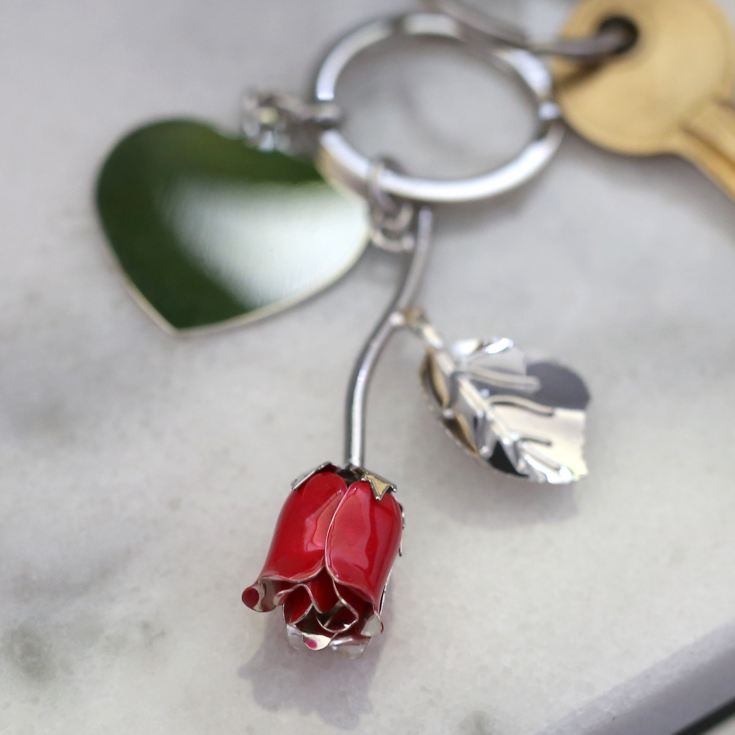 Personalised Red Rose Heart Keyring product image
