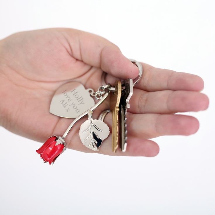 Personalised Red Rose Heart Keyring product image