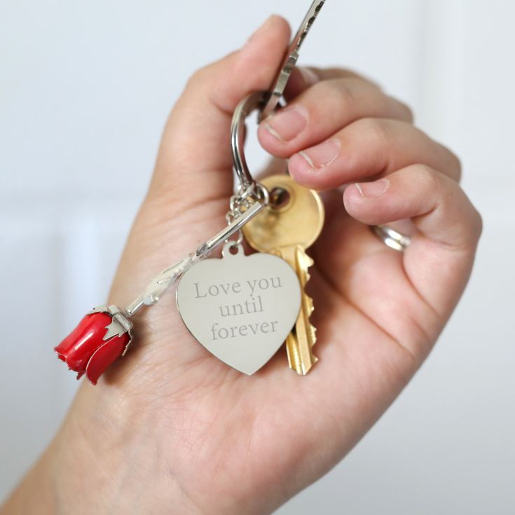 Personalised Red Rose Heart Keyring product image