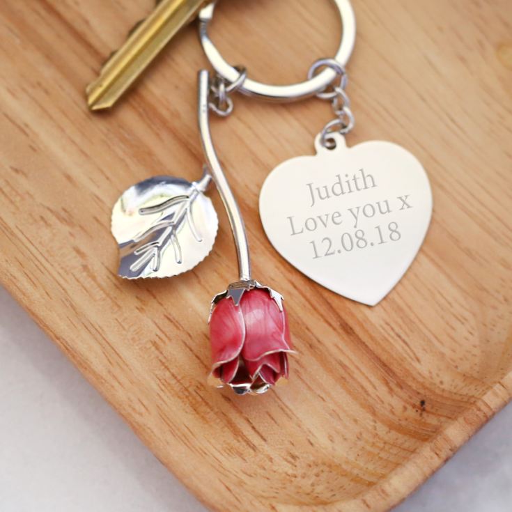 Personalised Pink Rose Keyring product image