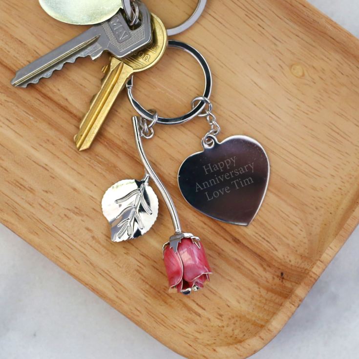 Personalised Pink Rose Keyring product image