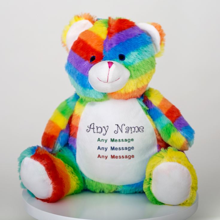 Personalised Embroidered Rainbow Bear Soft Toy product image