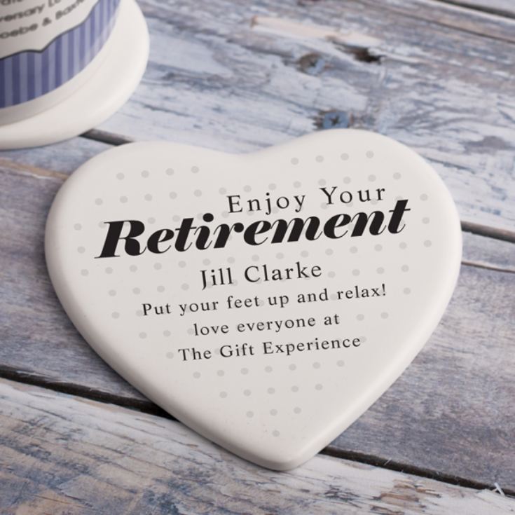 Personalised Retirement Heart Shaped Ceramic Coaster product image