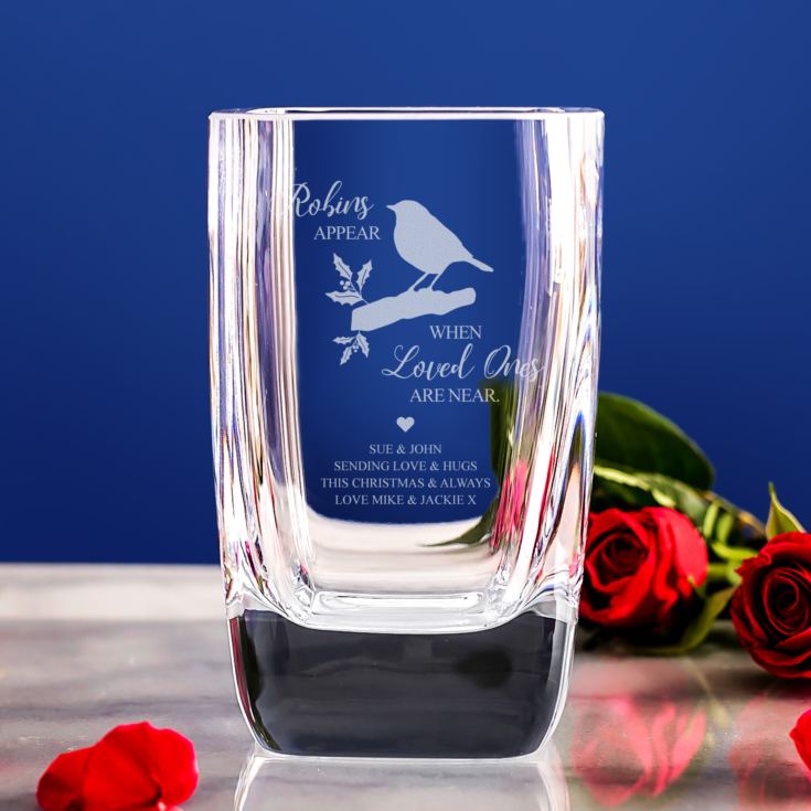 Engraved Robins Appear When Loved Ones Are Near Glass Vase product image