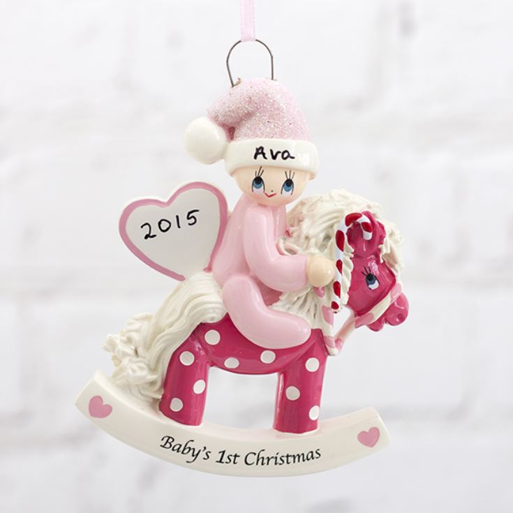 Personalised Baby's 1st Christmas Pink Rocking Horse Hanging Ornament product image