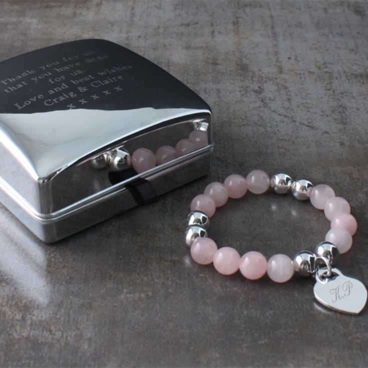 Rose Quartz Bracelet with Personalised Heart and Presentation Box product image