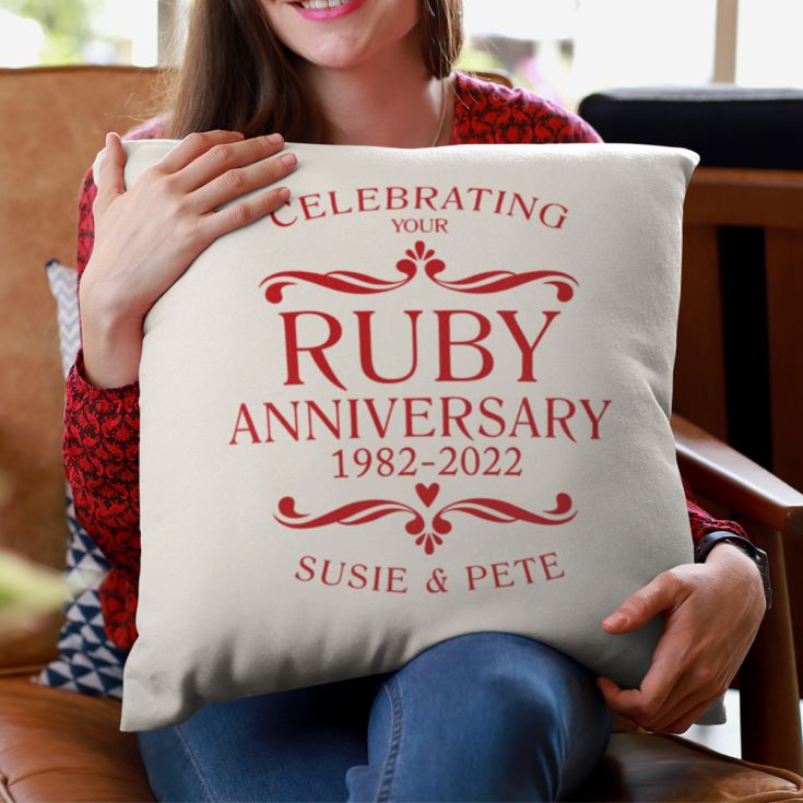 Personalised Ruby Anniversary Cushion - Cream product image