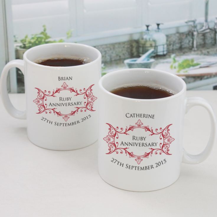 Pair of Personalised Ruby Anniversary Mugs product image