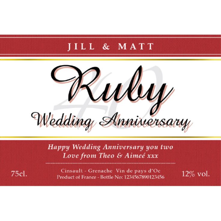 Personalised Ruby Wedding Anniversary Red Wine product image