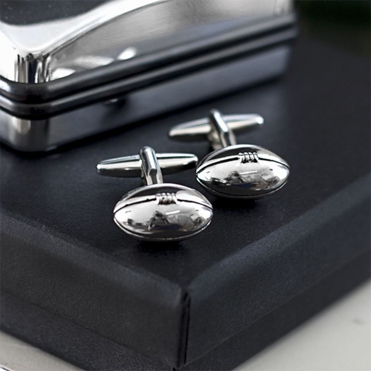 Silver Plated Rugby Balls Sport Cufflinks in Personalised Box product image