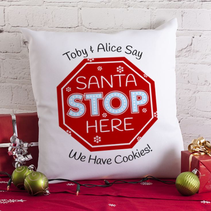 Personalised Santa Stop Here Cushion product image