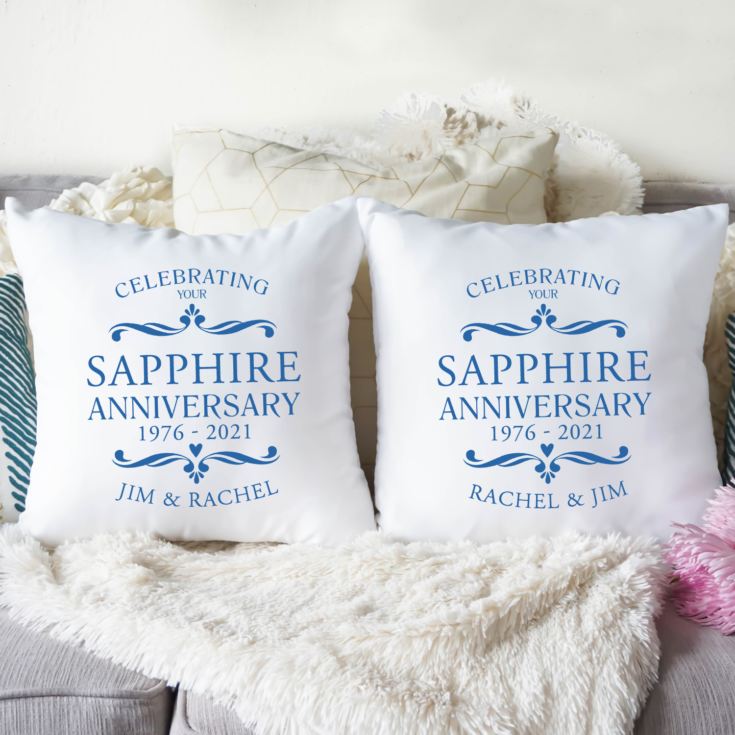 Personalised Pair Of Sapphire Anniversary Cushions product image