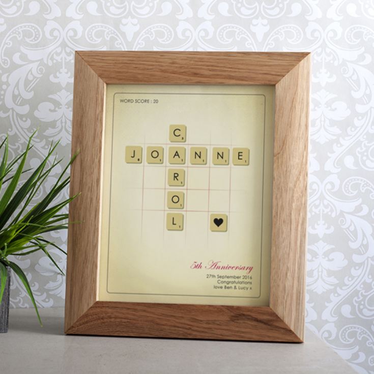 Personalised Scrabble Tiles Framed Print In Oak Frame product image