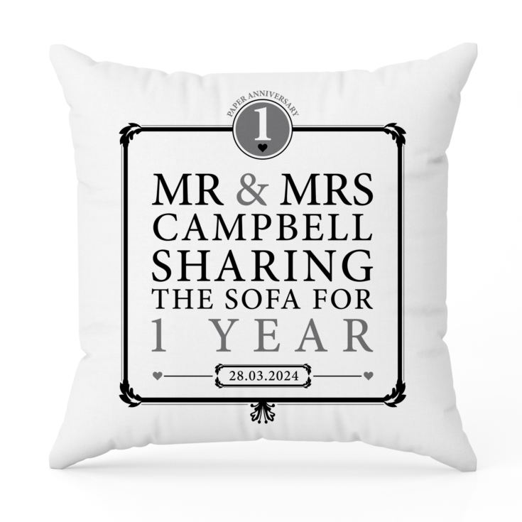 Personalised 1st Anniversary Sharing The Sofa Cushion product image