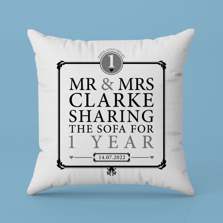 Personalised 1st Anniversary Sharing The Sofa Cushion product image