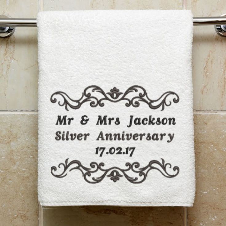 Personalised Embroidered Silver Anniversary Towel product image