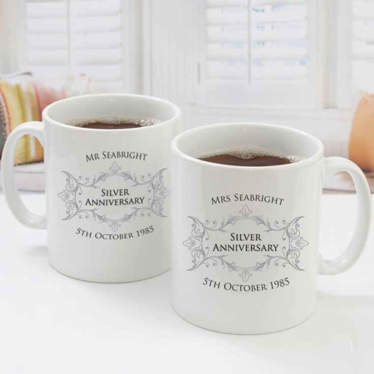 Pair of Personalised Silver Anniversary Mugs The Gift Experience
