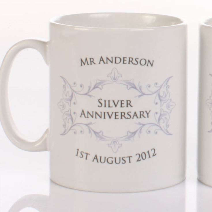 Pair of Personalised Silver Anniversary Mugs product image