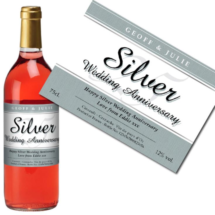 Personalised Silver Wedding Anniversary Rose Wine product image