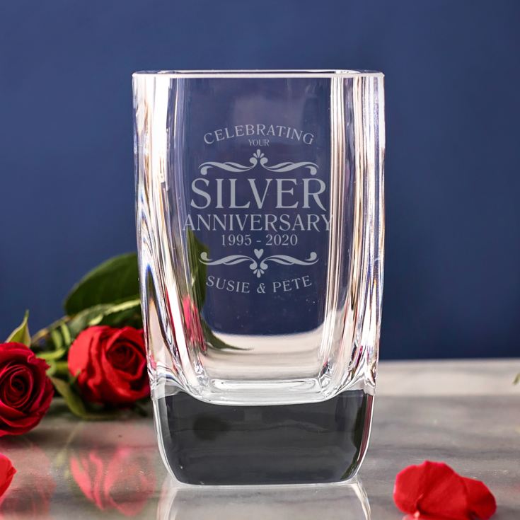 Personalised Silver Wedding Anniversary Glass Vase product image