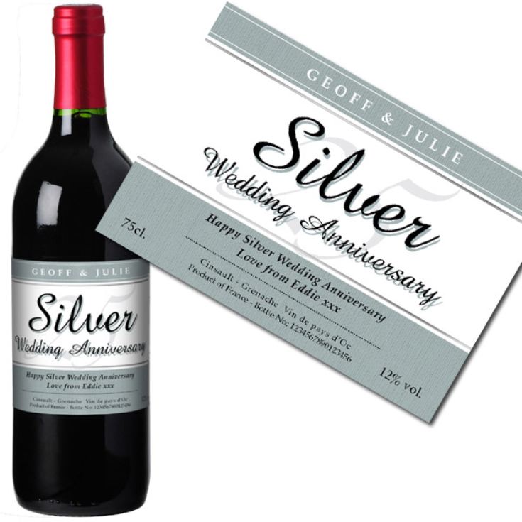 Personalised Silver Wedding Anniversary Red Wine product image