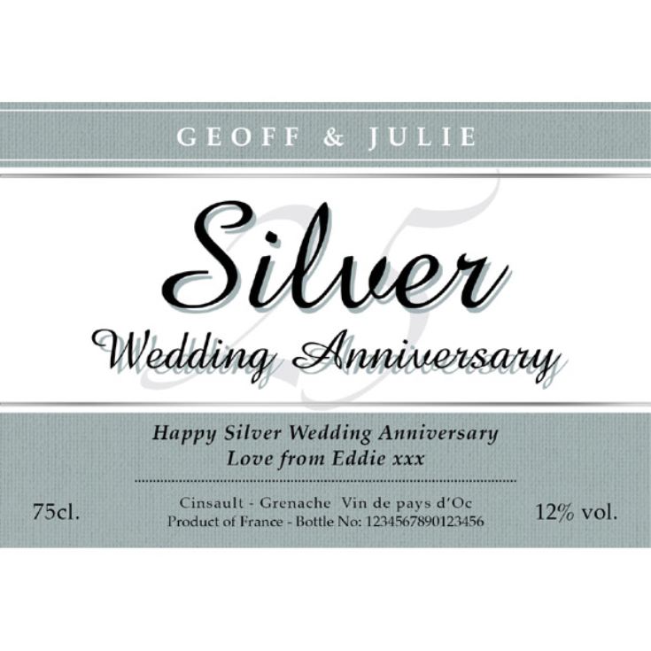 Personalised Silver Wedding Anniversary Red Wine product image