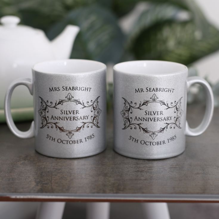 Personalised Pair Of Silver Anniversary Sparkly Mugs product image